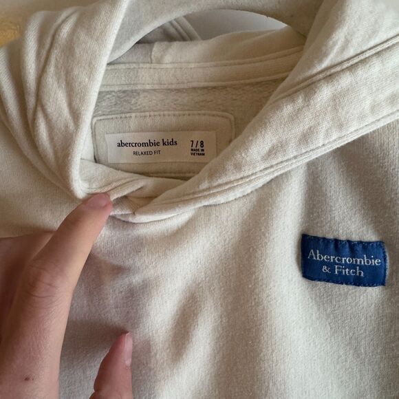 Abercrombie Kids White/Blue Long Sleeve Relaxed Fit Hoodie EUC size 7/8 - Picture 3 of 4